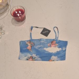 Zaful Sky Blue Angel Graphic Crop Top Tank